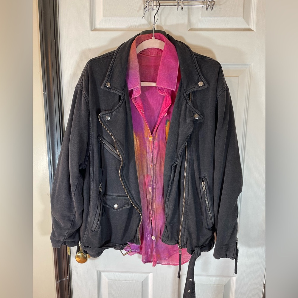 Free People M Rebel Rebel knit oversized moto jacket